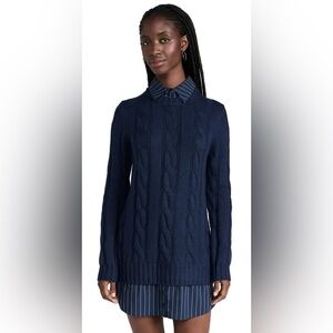 STAUD  Aldrin Dress - Navy/Navy Pinstripe